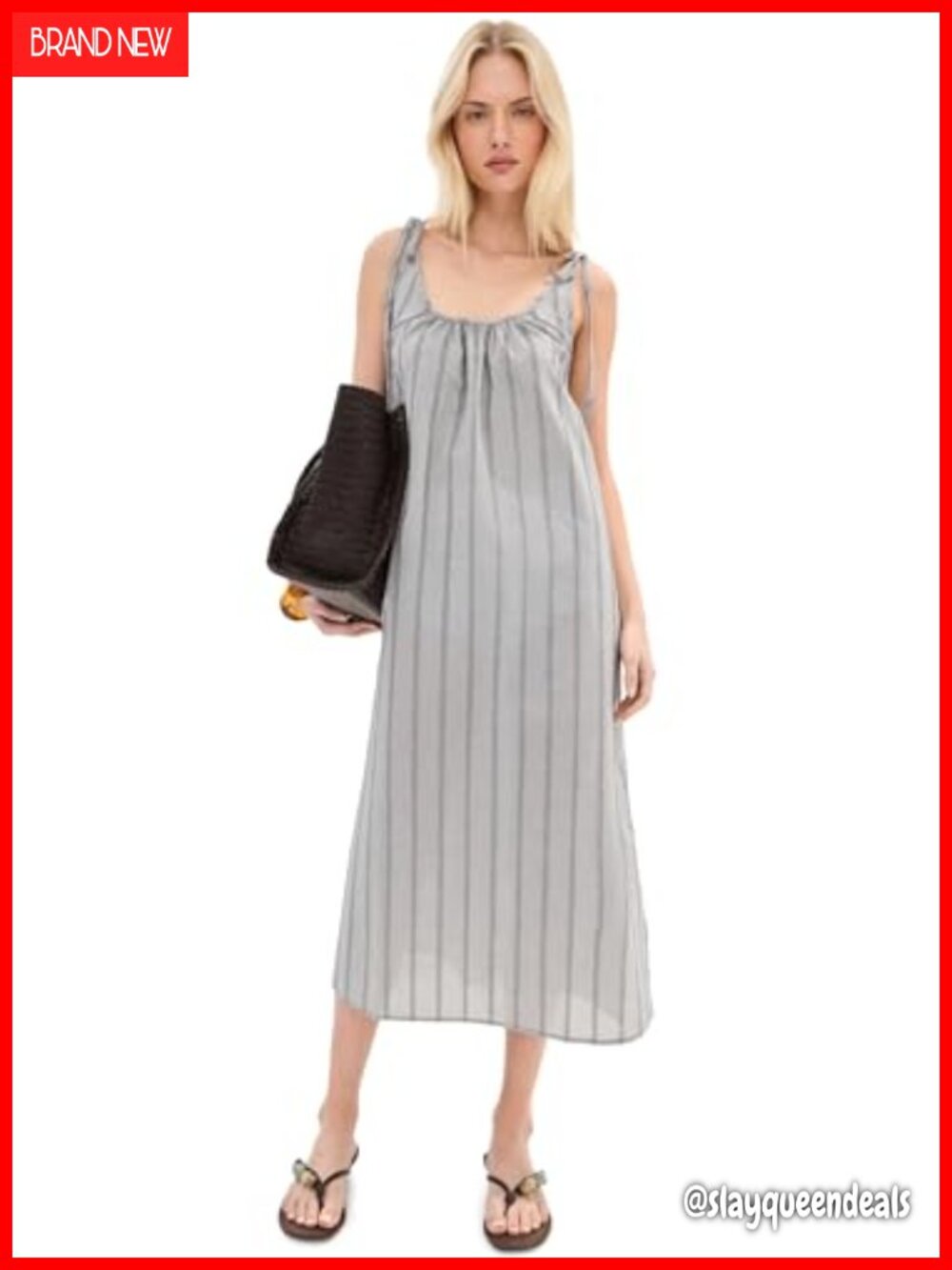 Poplin Maxi Dress with Distressed Details and Side Slits